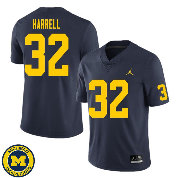 Mens Michigan Wolverines #32 Jaylen Harrell Navy NCAA Football Jersey